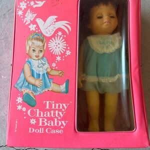 Vintage Tiny Chatty Baby Doll with Pink Case